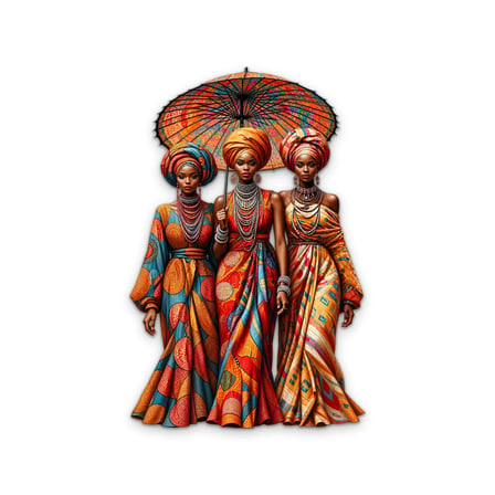 Şemsiye Altında Üç Afrikalı Kadın Metal Tablo 33x50 cm