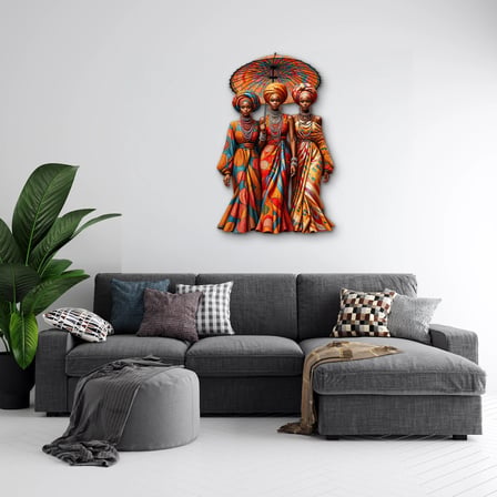 Şemsiye Altında Üç Afrikalı Kadın Metal Tablo 33x50 cm