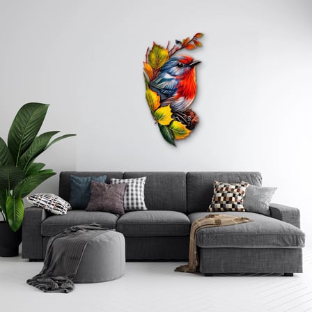 Sonbahar Yapraklarında Kızılgerdan Metal Tablo 51x95 cm