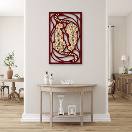 Bordo Çerçeveli Leoparlar Metal Tablo 80x125 cm