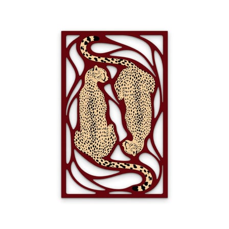 Bordo Çerçeveli Leoparlar Metal Tablo 80x125 cm