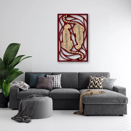 Bordo Çerçeveli Leoparlar Metal Tablo 80x125 cm