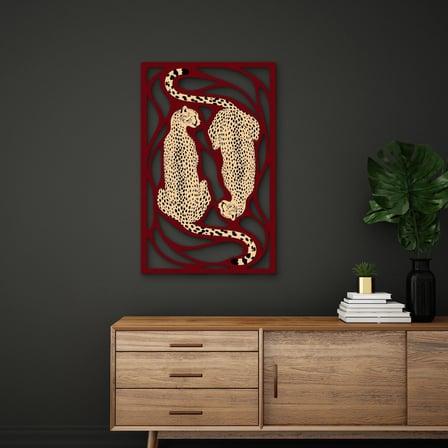 Bordo Çerçeveli Leoparlar Metal Tablo 80x125 cm