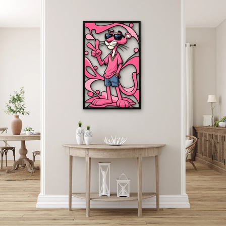 Güneş Gözlüklü Pembe Panter Metal Tablo 33x50 cm