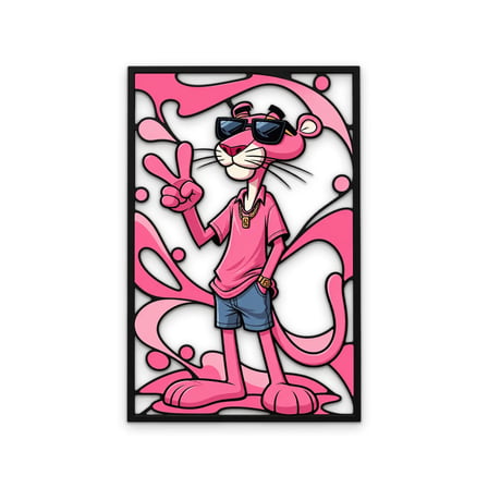 Güneş Gözlüklü Pembe Panter Metal Tablo 33x50 cm