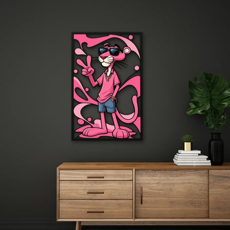Güneş Gözlüklü Pembe Panter Metal Tablo 33x50 cm