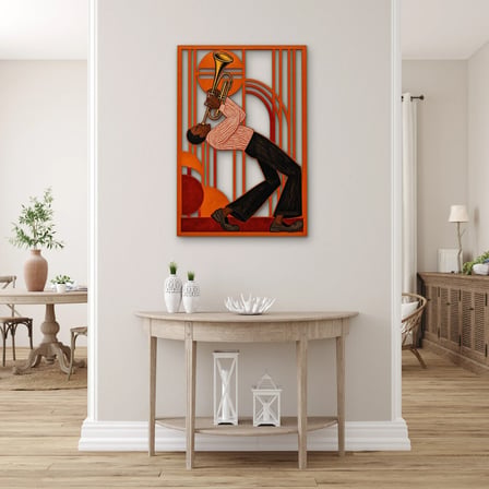Turuncu Caz Trompetçisi Metal Tablo 44x65 cm