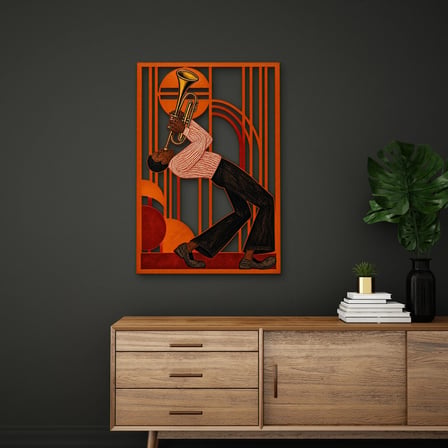 Turuncu Caz Trompetçisi Metal Tablo 44x65 cm