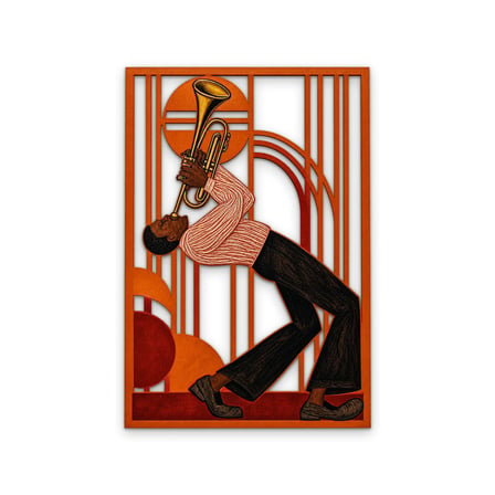 Turuncu Caz Trompetçisi Metal Tablo 85x125 cm