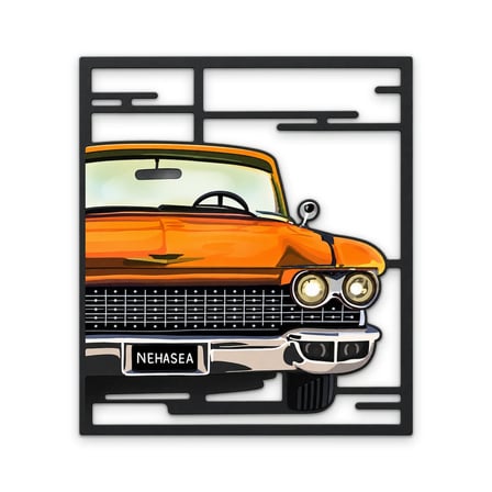 Turuncu Klasik Amerikan Otomobili Metal Tablo 84x95 cm
