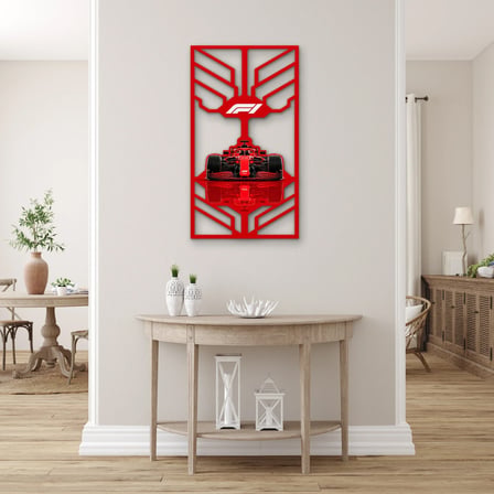 Kırmızı Formula 1 Yarış Aracı Metal Tablo 53x95 cm