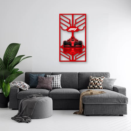 Kırmızı Formula 1 Yarış Aracı Metal Tablo 53x95 cm