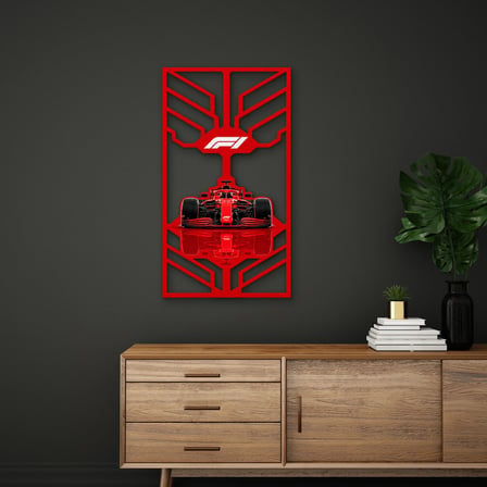 Kırmızı Formula 1 Yarış Aracı Metal Tablo 53x95 cm