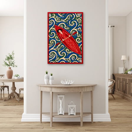 Kırmızı Kayıkta Uyuyan Kadın Metal Tablo 45x65 cm