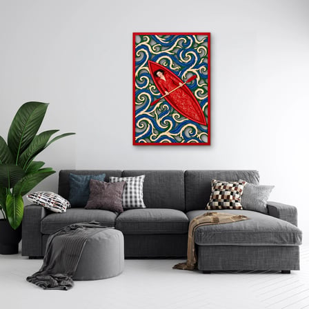 Kırmızı Kayıkta Uyuyan Kadın Metal Tablo 45x65 cm