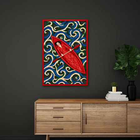 Kırmızı Kayıkta Uyuyan Kadın Metal Tablo 45x65 cm