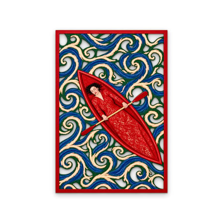 Kırmızı Kayıkta Uyuyan Kadın Metal Tablo 86x125 cm