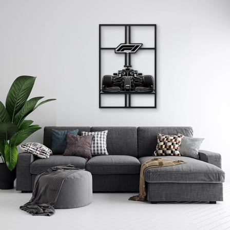 Siyah Formula 1 Yarış Aracı Metal Tablo 44x65 cm