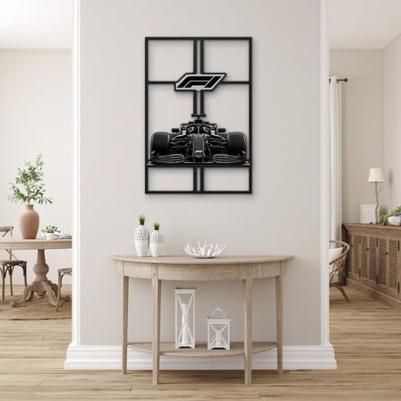 Siyah Formula 1 Yarış Aracı Metal Tablo 85x125 cm