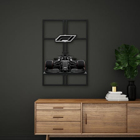 Siyah Formula 1 Yarış Aracı Metal Tablo 85x125 cm