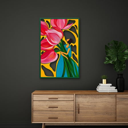 Pembe Laleler ve Kadın Metal Tablo 43x65 cm