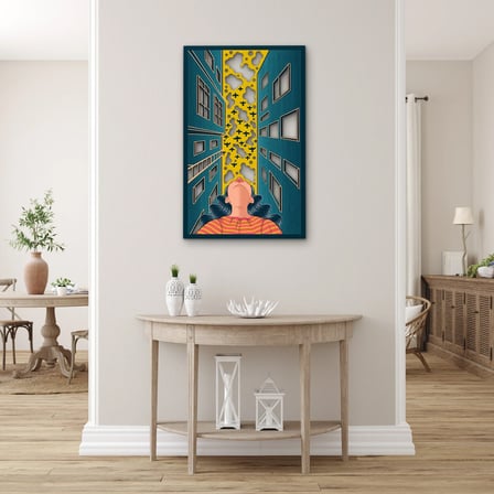 Gökyüzüne Bakan Kadın ve Şehir Metal Tablo 80x125 cm