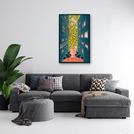 Gökyüzüne Bakan Kadın ve Şehir Metal Tablo 80x125 cm