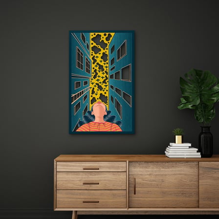 Gökyüzüne Bakan Kadın ve Şehir Metal Tablo 80x125 cm
