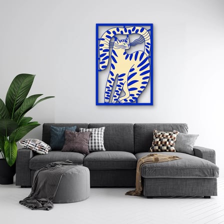 Çizgili Krem Kedi Metal Tablo 35x50 cm