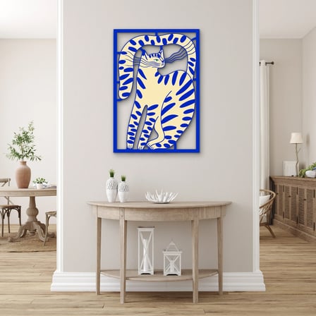 Çizgili Krem Kedi Metal Tablo 45x65 cm