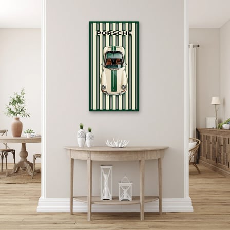 Yeşil Çizgili Klasik Spor Otomobil Metal Tablo 36x65 cm