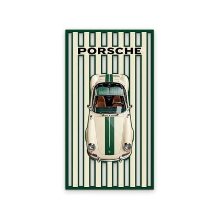 Yeşil Çizgili Klasik Spor Otomobil Metal Tablo 36x65 cm