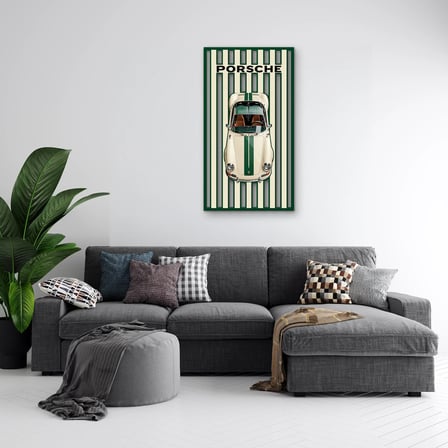 Yeşil Çizgili Klasik Spor Otomobil Metal Tablo 36x65 cm