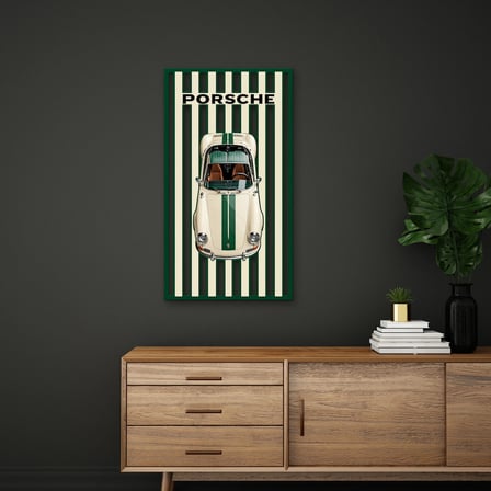 Yeşil Çizgili Klasik Spor Otomobil Metal Tablo 36x65 cm