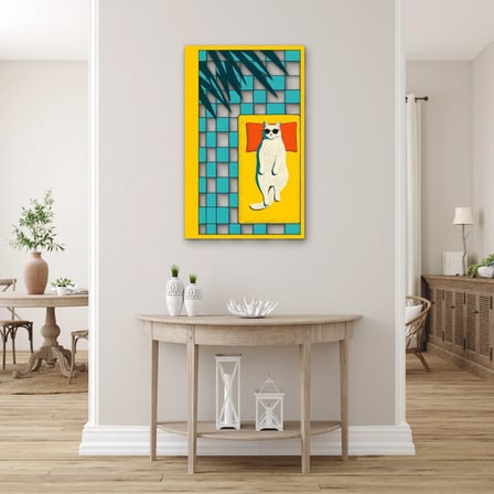 Havuzda Güneşlenen Kedi Metal Tablo 59x95 cm