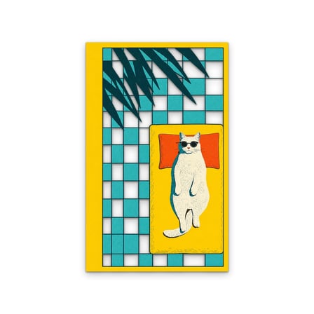 Havuzda Güneşlenen Kedi Metal Tablo 59x95 cm