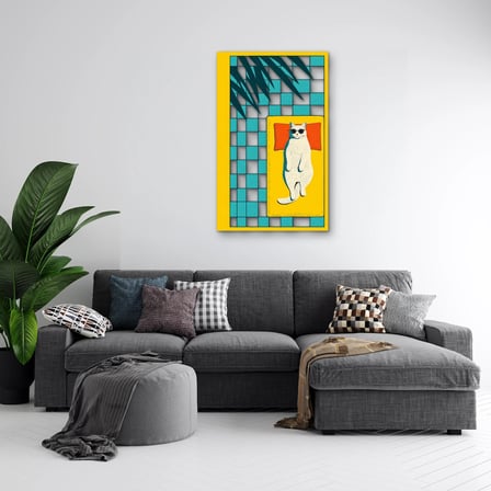 Havuzda Güneşlenen Kedi Metal Tablo 59x95 cm