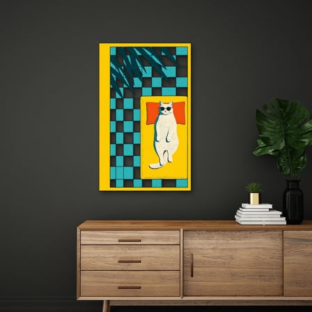 Havuzda Güneşlenen Kedi Metal Tablo 59x95 cm