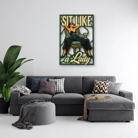 Sit Like a Lady Kadın Portresi Metal Tablo 85x125 cm