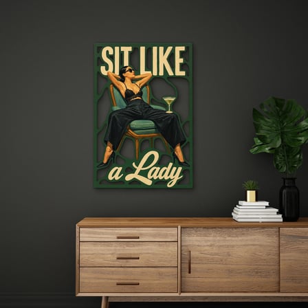 Sit Like a Lady Kadın Portresi Metal Tablo 85x125 cm