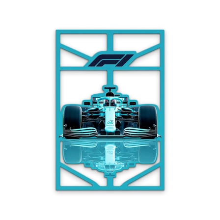 Turkuaz Formula 1 Yarış Aracı Metal Tablo 85x125 cm