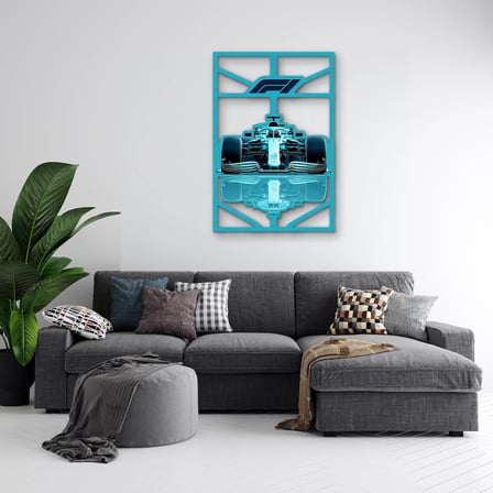 Turkuaz Formula 1 Yarış Aracı Metal Tablo 85x125 cm
