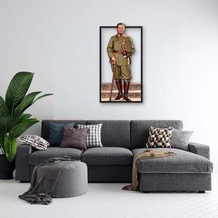 Üniformalı Atatürk Portresi Metal Tablo 35x65 cm