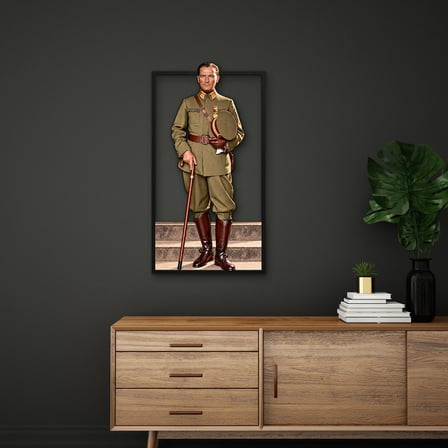 Üniformalı Atatürk Portresi Metal Tablo 35x65 cm