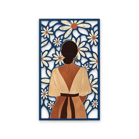Papatya Desenli Panelde Kadın Metal Tablo 75x125 cm