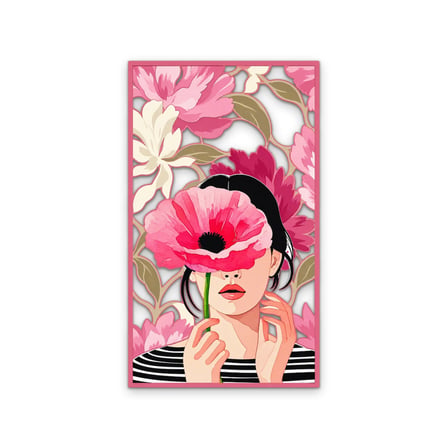 Pembe Gelincikli Kadın Portresi Metal Tablo 56x95 cm