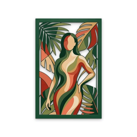 Art Deco Yapraklar Arasında Kadın Metal Tablo 33x50 cm
