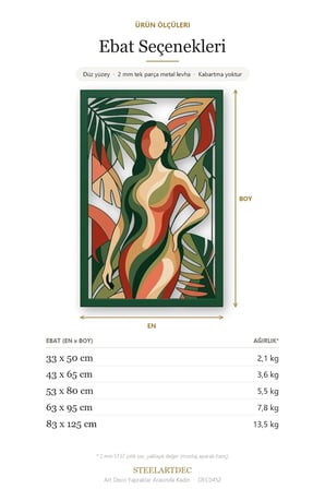 Art Deco Yapraklar Arasında Kadın Metal Tablo 33x50 cm