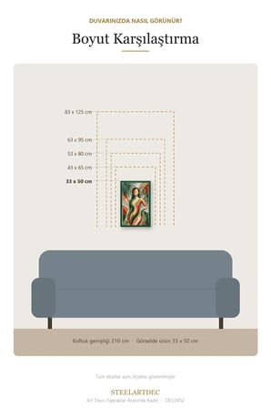 Art Deco Yapraklar Arasında Kadın Metal Tablo 33x50 cm