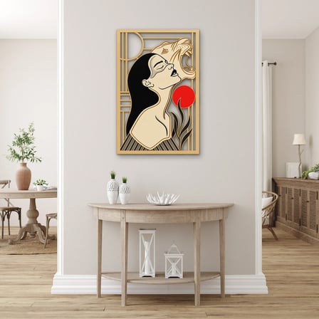 Aslan Ruhlu Art Deco Kadın Metal Tablo 53x80 cm